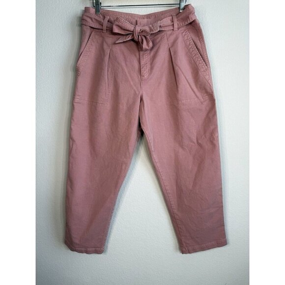 Loft Tie Waist Straight Pants Pleat Front High Rise Pink Casual Women’s Size 12 - Picture 1 of 11